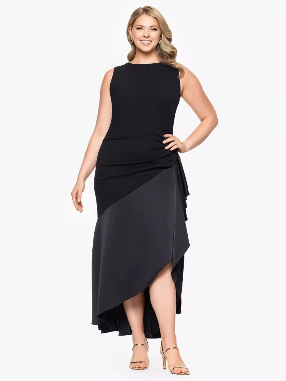 Betsy & Adam Plus Size Mixed-Media High-Low Dress Black - Picture 1 of 5
